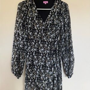Miami Black Floral Long Sleeve Dress